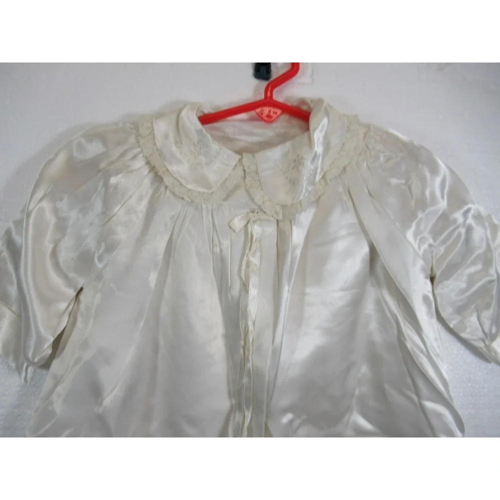 Vintage 50s 60s Shiny Satin Embroidered Christening Baptism Gown